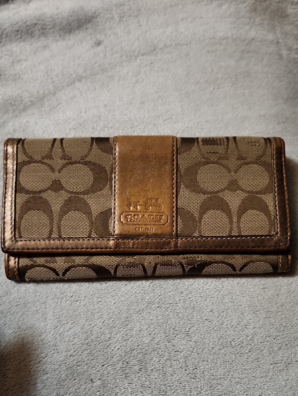 Coach Brown Signature Canvas Trifold Wallet